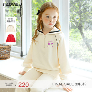 ILOVEJ童装秋季女童半拉链卫衣水手领蝴蝶结上衣/JWFTO15