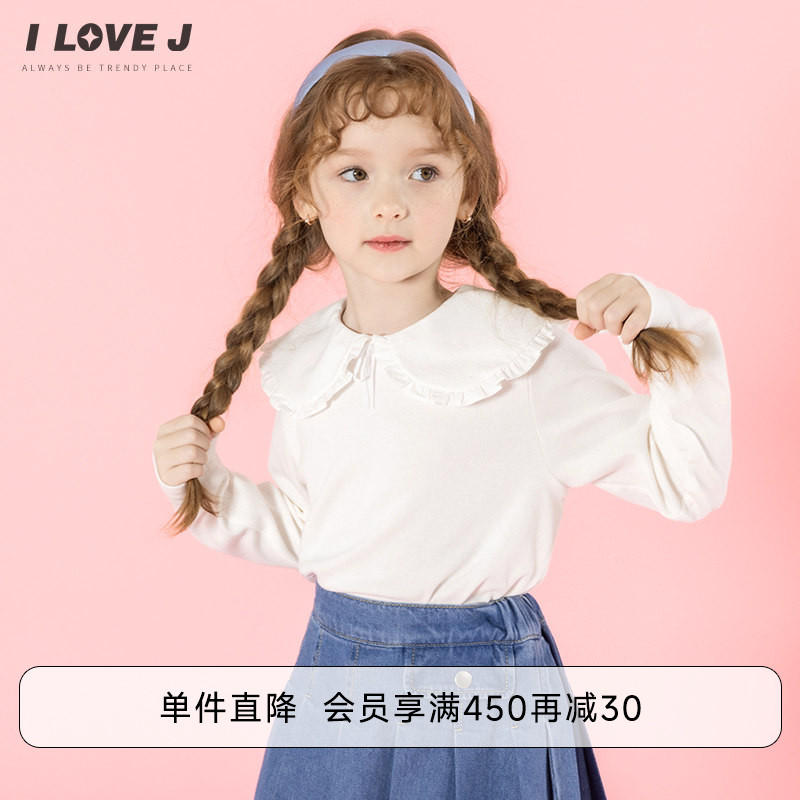 ILOVEJ女童白色蝴蝶结T恤