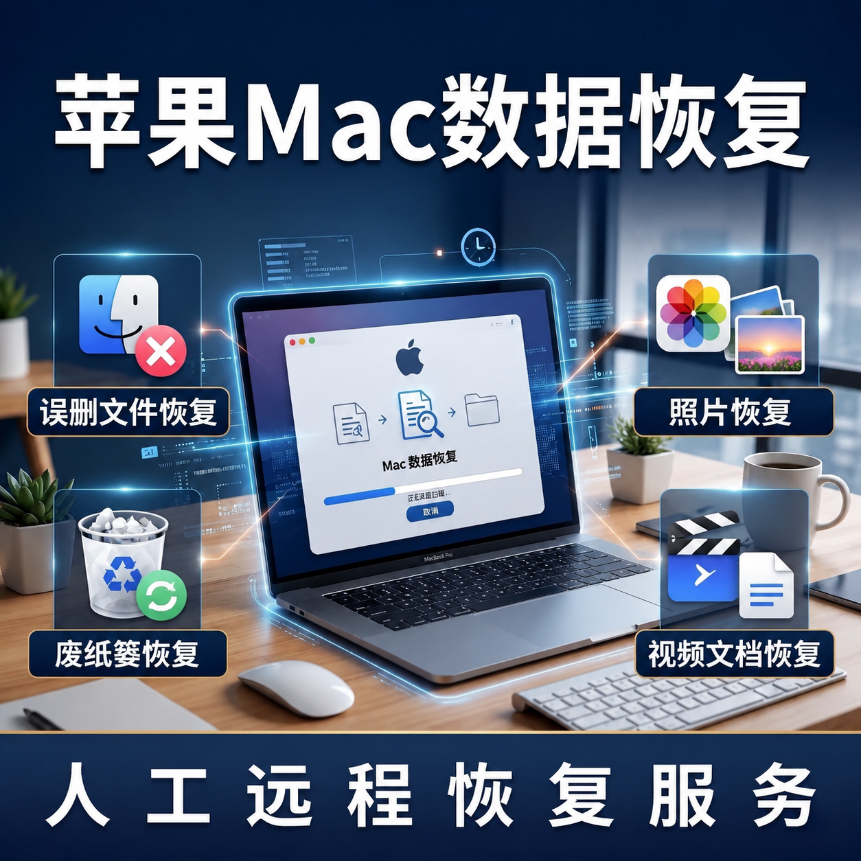 苹果Mac数据恢复电脑误删文件恢复远程找回废纸篓照片视频文档