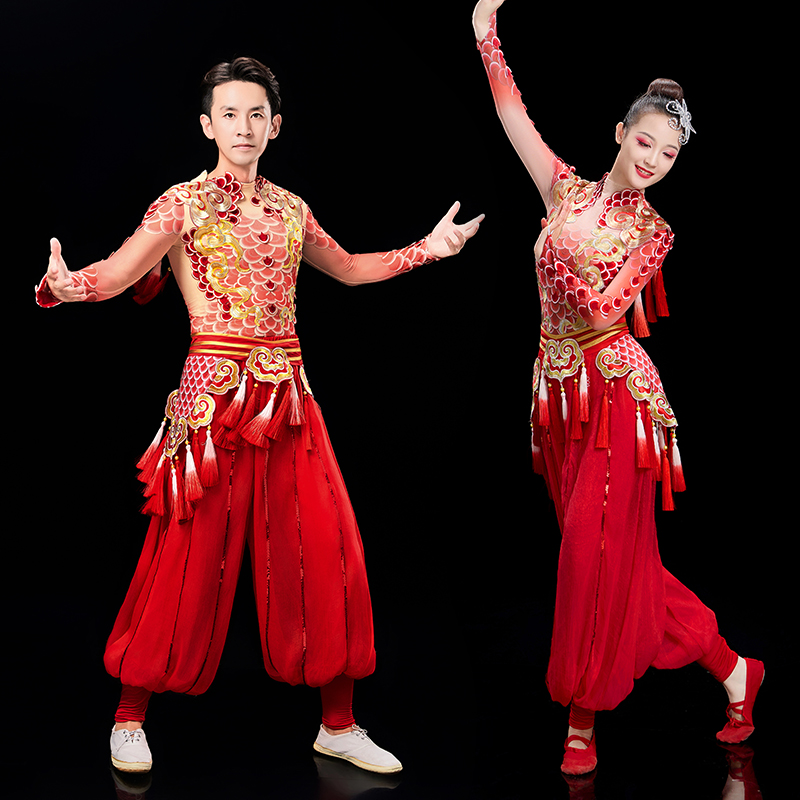 新款龙服舞龙舞狮大气开场舞打鼓男女腰鼓打鼓服现代古典舞蹈服饰