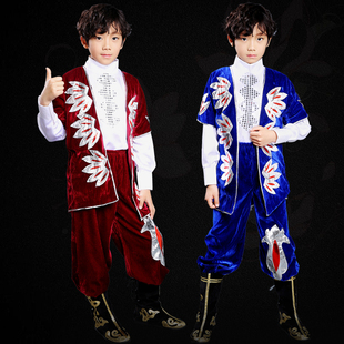 儿童演出服装新疆少数民族表演服装回族男童维吾尔族印度舞蹈服装