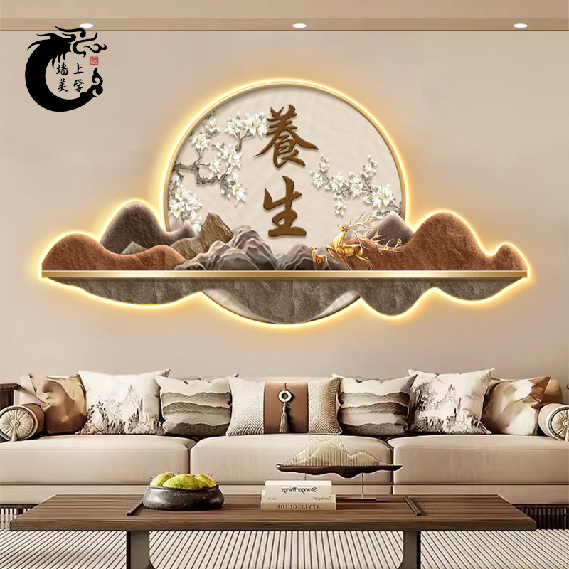 美容院墙面装饰画足浴推拿灯画造型壁画高级中医养生馆背景墙挂画
