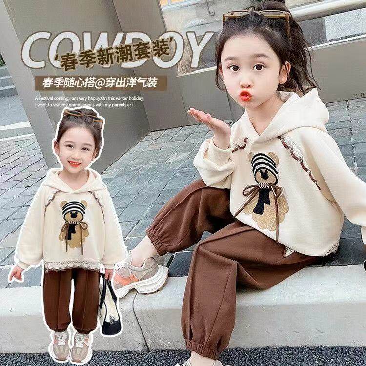 品牌专柜新款女童运动套装春秋季网红洋气时髦连帽卫衣两件套潮流