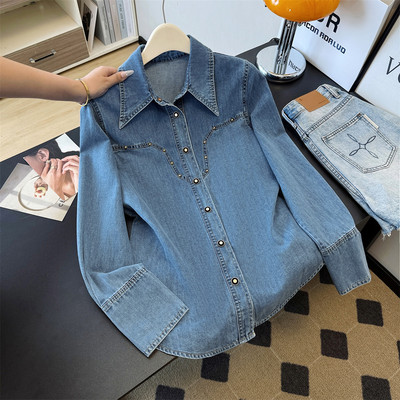 复古港风牛仔衬衫女春秋