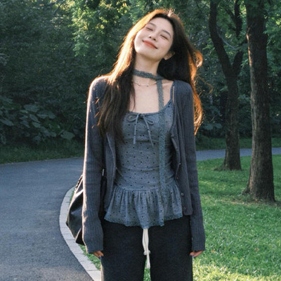 复古韩系波点吊带背心女