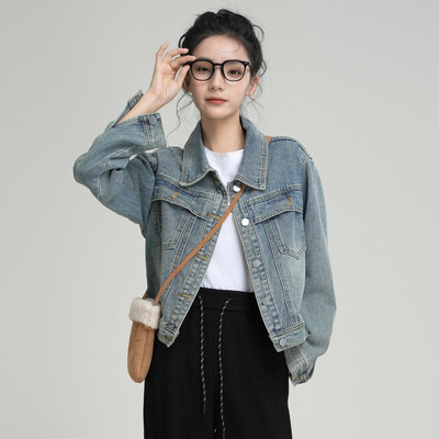 覆古水洗蓝牛仔外套女春