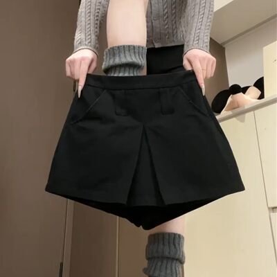 韩系小个子黑色开叉A字裙