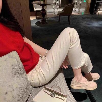 米白色直筒牛仔裤女2026