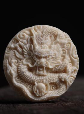 盘龙吐珠鹿角雕刻12生肖守护神本命佛吊坠男女项链配饰品手把挂件