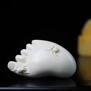 100号知足常乐鹿角根付猛犸牙雕刻文玩手把件男随身盘玩解压球配