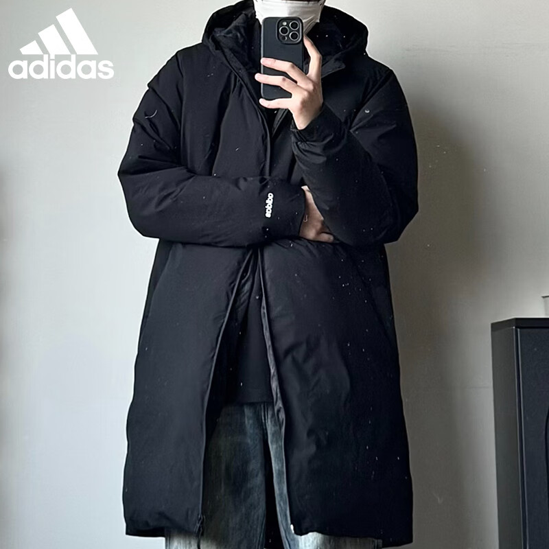 adidas阿迪达斯男士羽绒服中长款冬季新款连帽加厚鸭绒外套JL9616