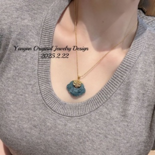 原创新中式国风设计翡翠如意微雕莲花吊坠精致简约女礼物批发