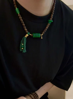 新中式沉香木干青路路通项链多圈手串复古时尚国风百搭毛衣链女