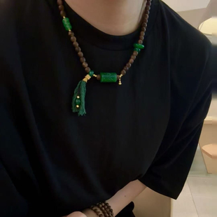 新中式 国风百搭毛衣链女 沉香木干青路路通项链多圈手串复古时尚