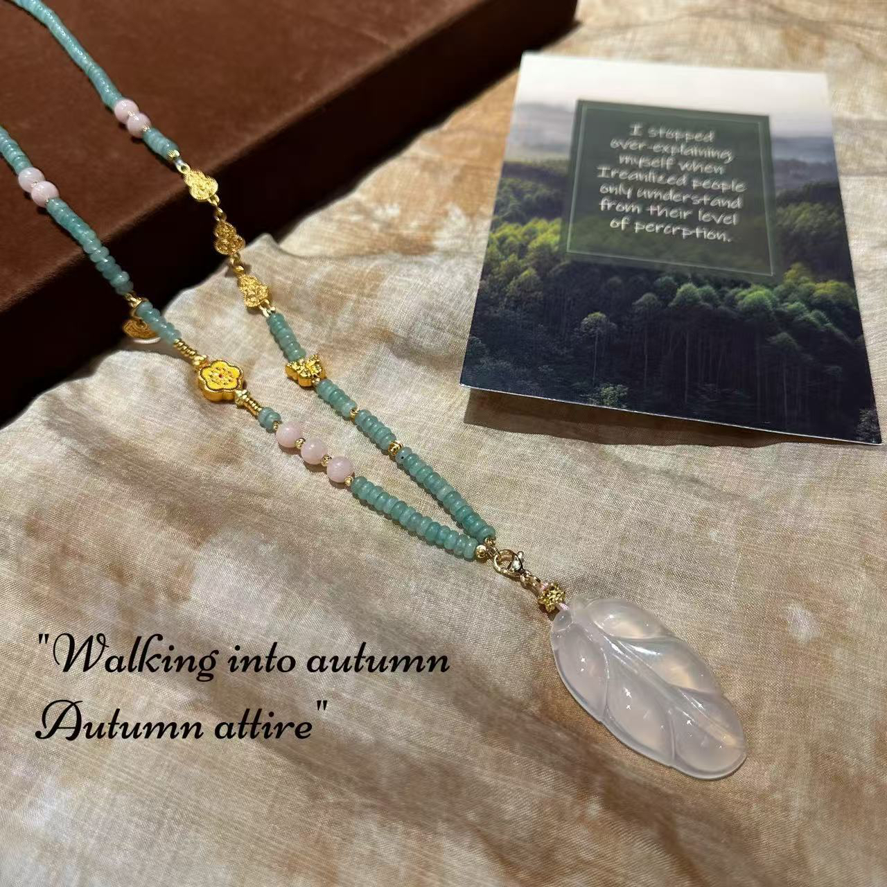 国风复古玛瑙树叶吊坠项链毛衣链清新甜美气质百搭小众感精致感女