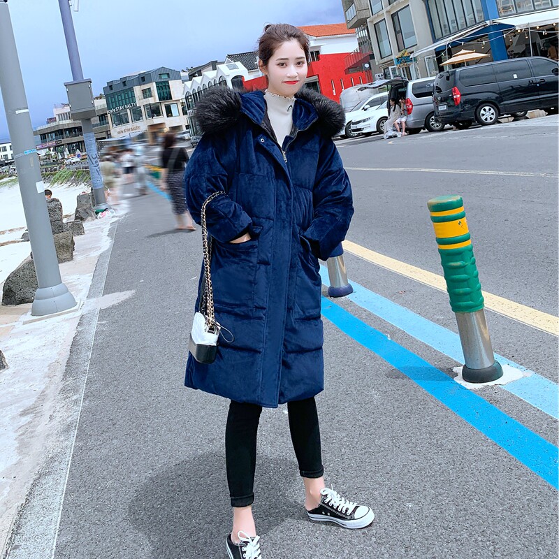 加厚棉服女2025冬装新款中长款过膝金丝绒休闲棉袄外套面包服
