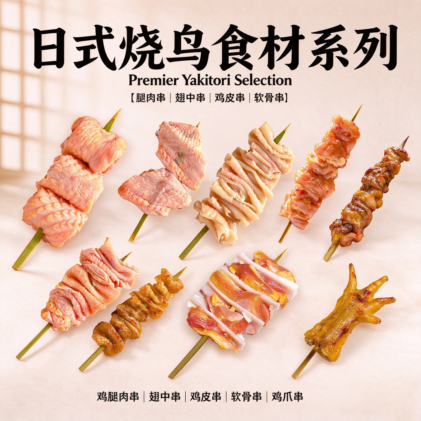 烧鸟串系列青皮串烧烤食材半成品商用网红炭烧烤串冷冻鸡肉串