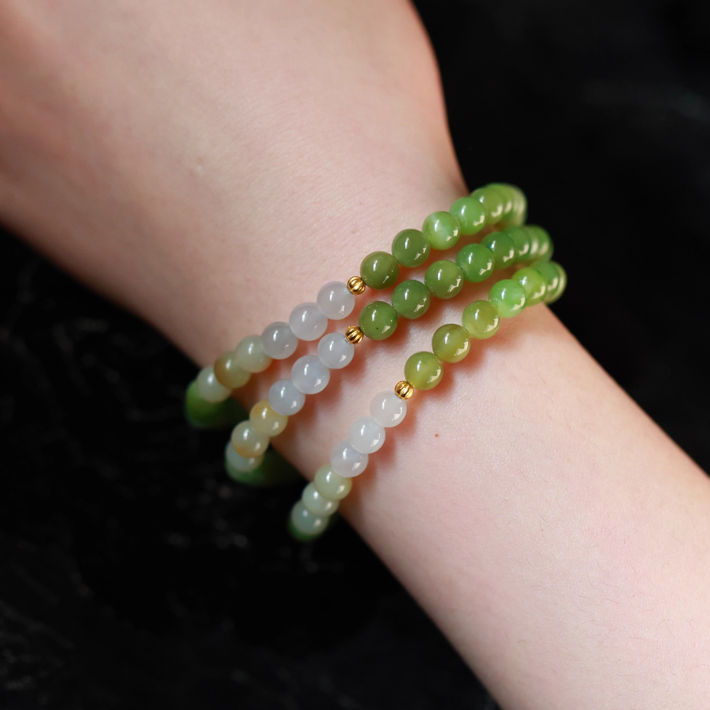 SUMOJEWEL《蒹葭》新中式清新简约民族风黑羊洞碧玉三圈手串