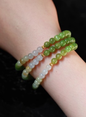 SUMOJEWEL《蒹葭》新中式清新简约民族风黑羊洞碧玉三圈手串