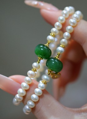 SUMOJEWEL《远山黛》新中式清新文艺优雅轻奢碧玉珍珠手链女