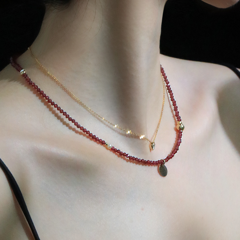 SUMOJEWEL【红石榴】天然石榴石项链女简约百搭锁骨链送女友礼物
