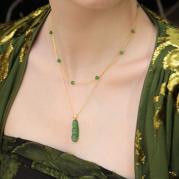 SUMOJEWEL『玉色』新中式清新淡雅苹果绿碧玉毛衣链法式小众叠戴