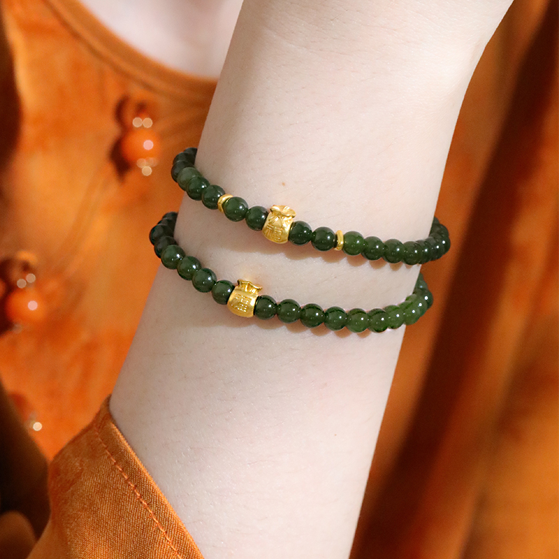 SUMOJEWEL【小小钱袋】新中式碧玉菠菜绿复工手链女显白简约百搭
