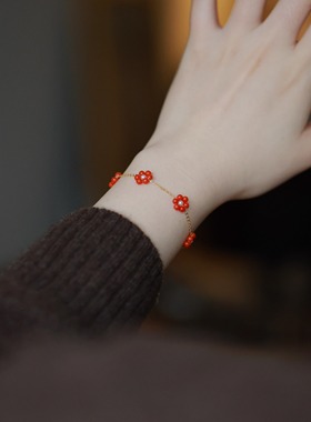 SUMOJEWEL《花开荼靡》新中式原创复古民族风南红小花手链项链