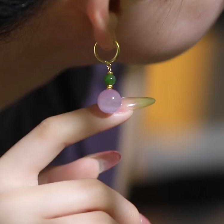 SUMOJEWEL【山花如翡】紫色水晶新中式耳环女百搭耳饰高级感气质