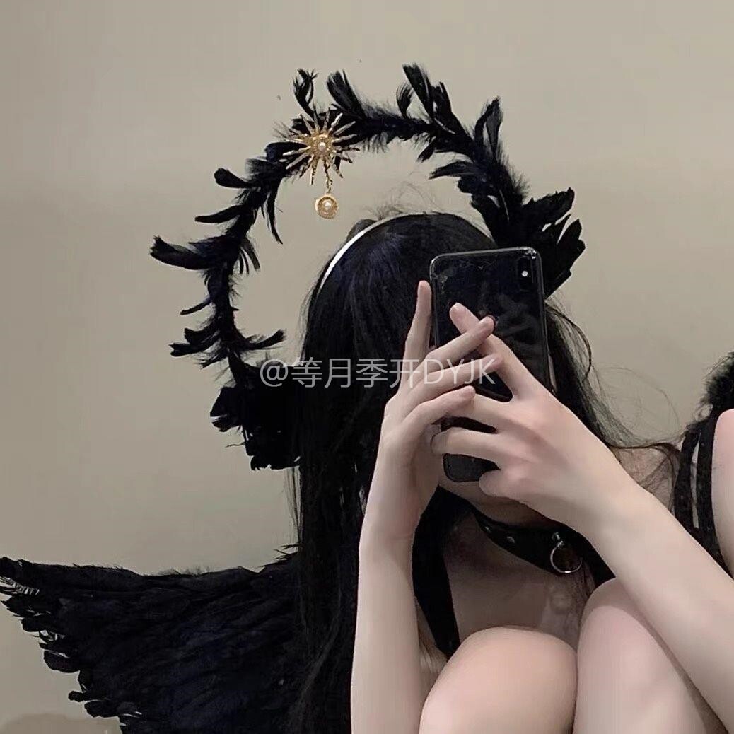 洛丽塔白黑色天使发箍翅膀羽毛