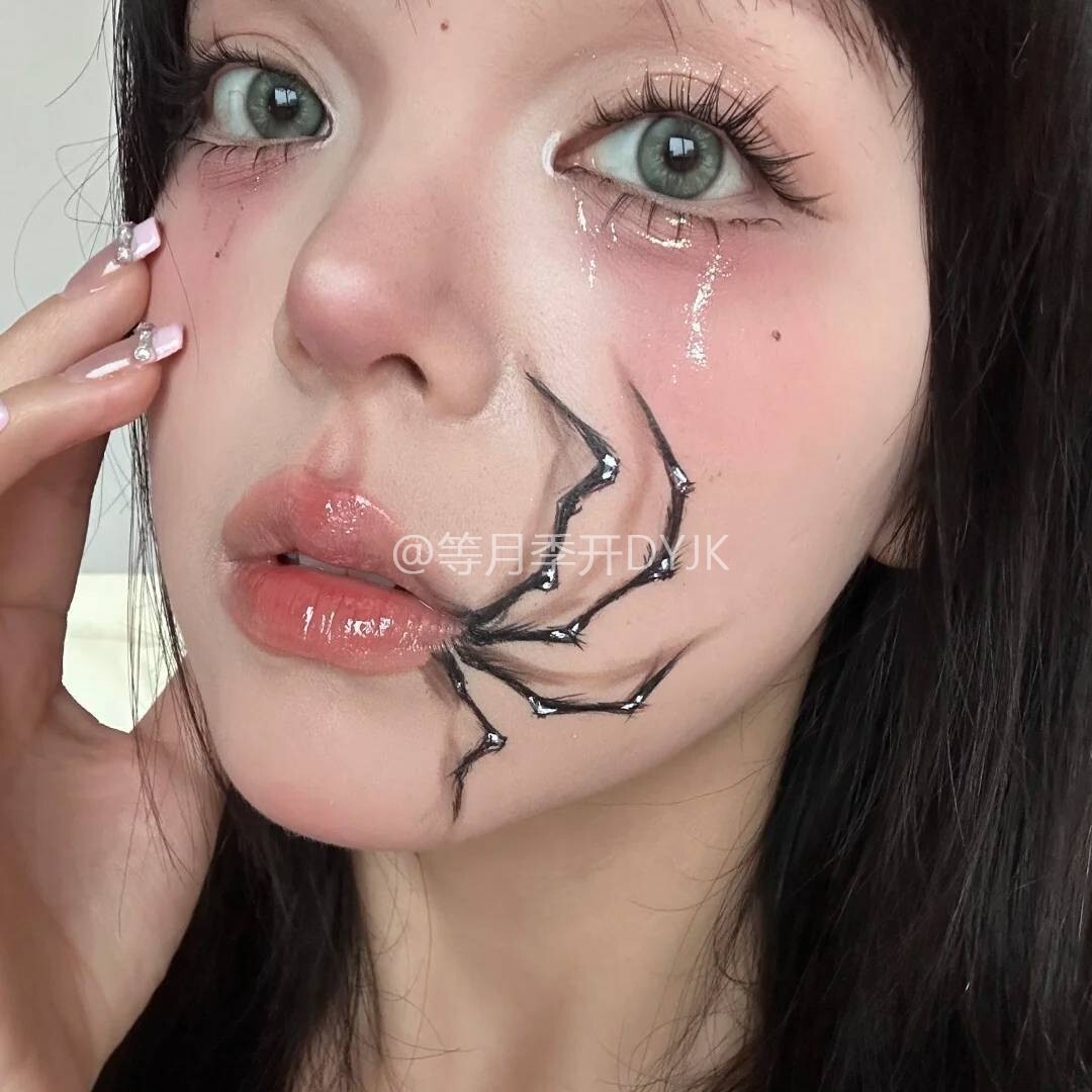万圣节3D蜘蛛脸贴暗黑风防水贴