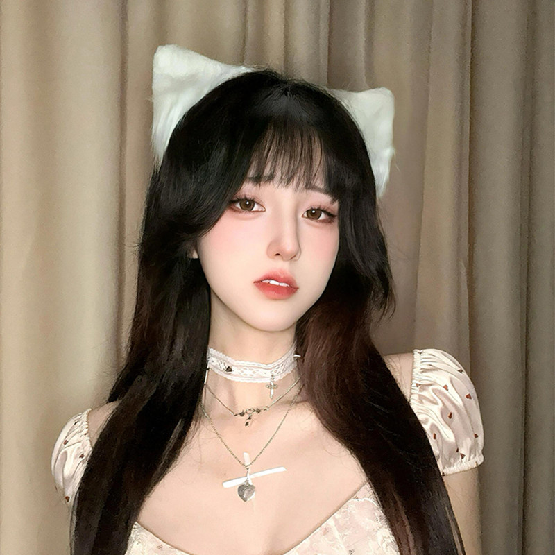 白色猫耳朵发箍女生毛绒兽耳Lolita头饰猫咪发夹cos可爱发卡头箍