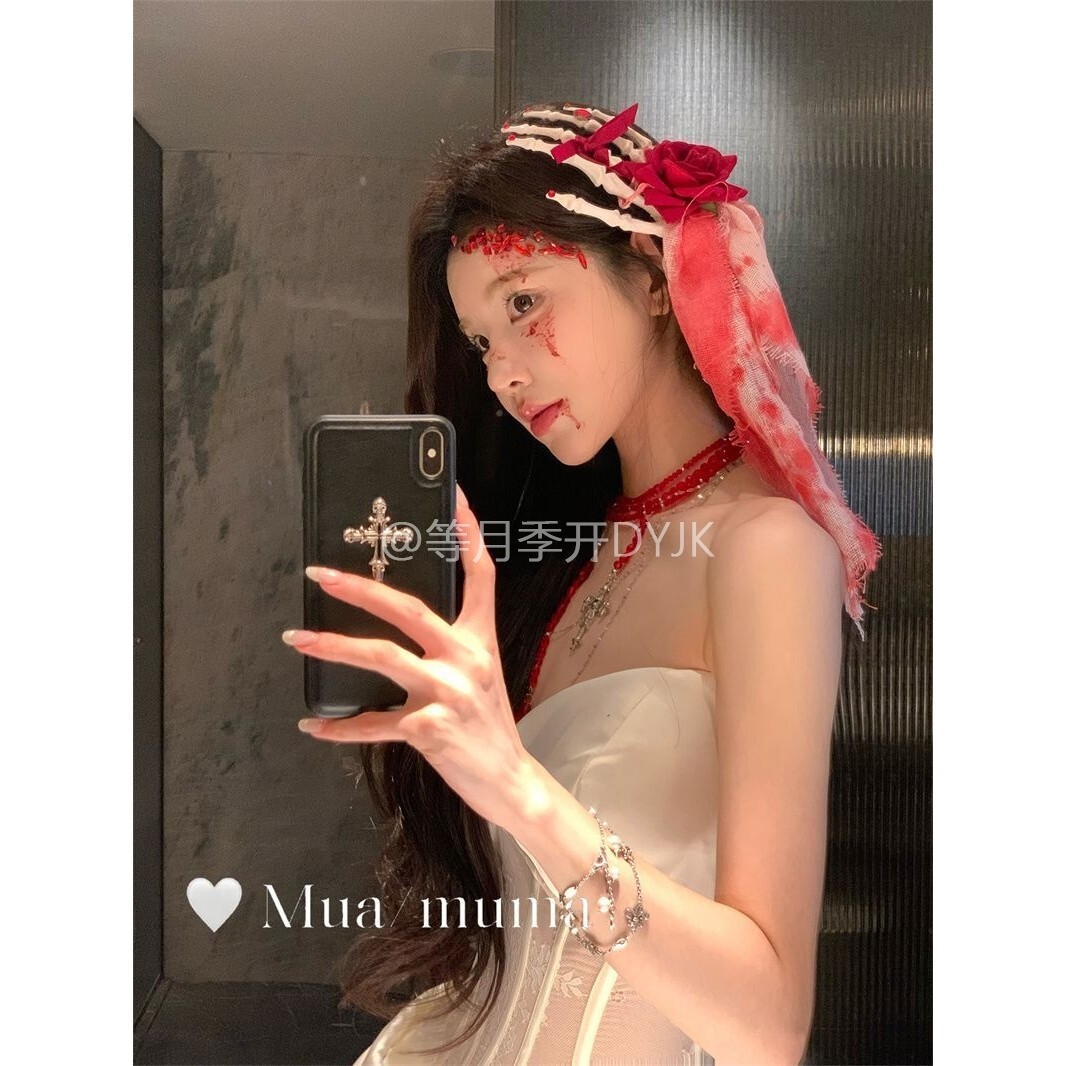 万圣节玫瑰骷髅手爪发夹暗黑风