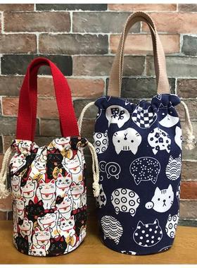 日式圆保温桶饭盒当袋形手提袋学生便55136提包焖烧壶水杯袋