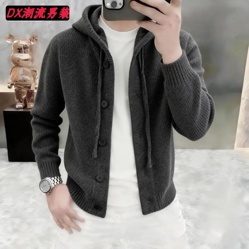 潮流男装简约时尚连帽针织开衫
