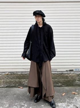 半空山 复古飘逸慵懒不规则裁片拼接设计山本风宽松阔腿西裤裙裤