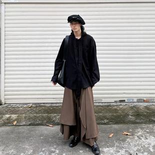 半空山 复古飘逸慵懒不规则裁片拼接设计山本风宽松阔腿西裤裙裤