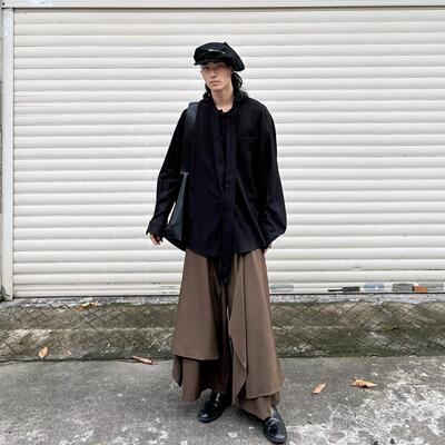 复古不规则裁片设计宽松阔腿裙裤