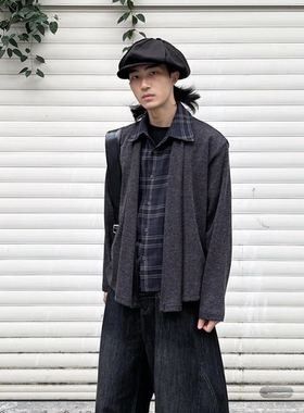 半空山 「三重格」秋冬无性别 多形态毛呢假两件格子拼接夹克外套