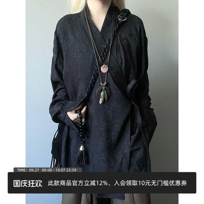 半空山复古花卉道袍长袖衬衫