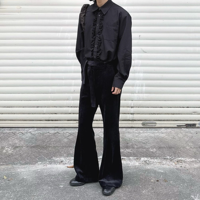 半空山灯芯绒飘带微喇叭显瘦西裤