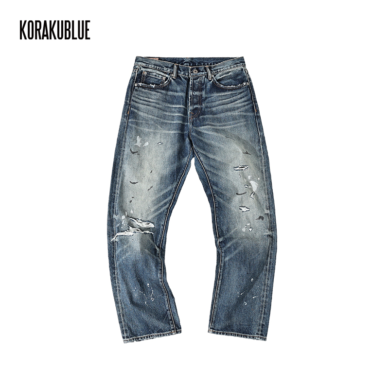 木村同款水洗破洞泼漆赤耳牛仔裤