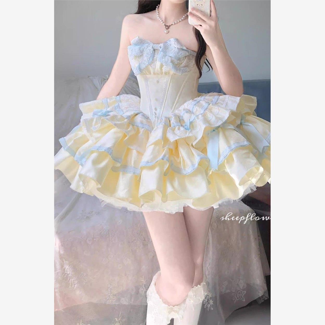 蓬蓬蛋糕公主裙奶甜生日小礼裙森系洛丽塔抹胸连衣裙夏季新款女潮