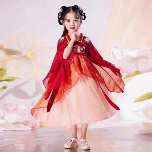 中国风女童汉服儿童秋季短袖连衣裙古风小女孩超仙襦裙演出服古装