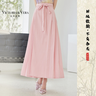 纯色百搭A字一片式 新中式 马面裙百褶半身裙 新款 VICTORIA&VERA夏季