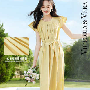 宽松显瘦系带收腰全棉连衣裙 度假小飞袖 VICTORIA&VERA夏季 新款