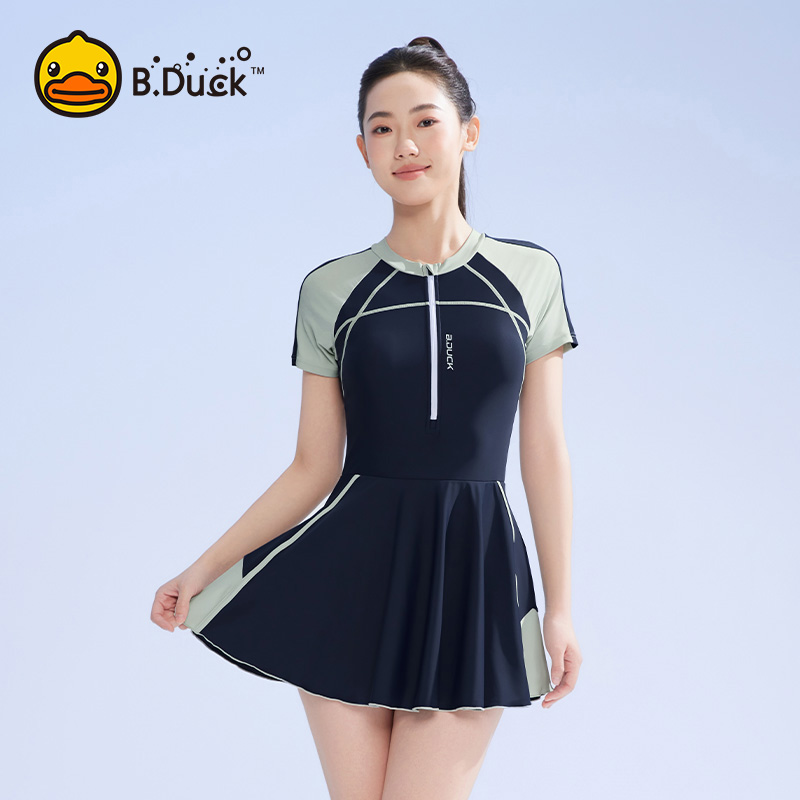 B.Duck连体泳衣女遮肉显瘦
