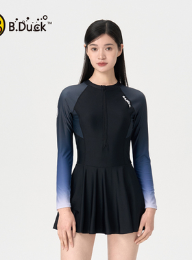 B.Duck连体泳衣女防晒微胖遮肉2025新款保守大码运动专业裙式泳装