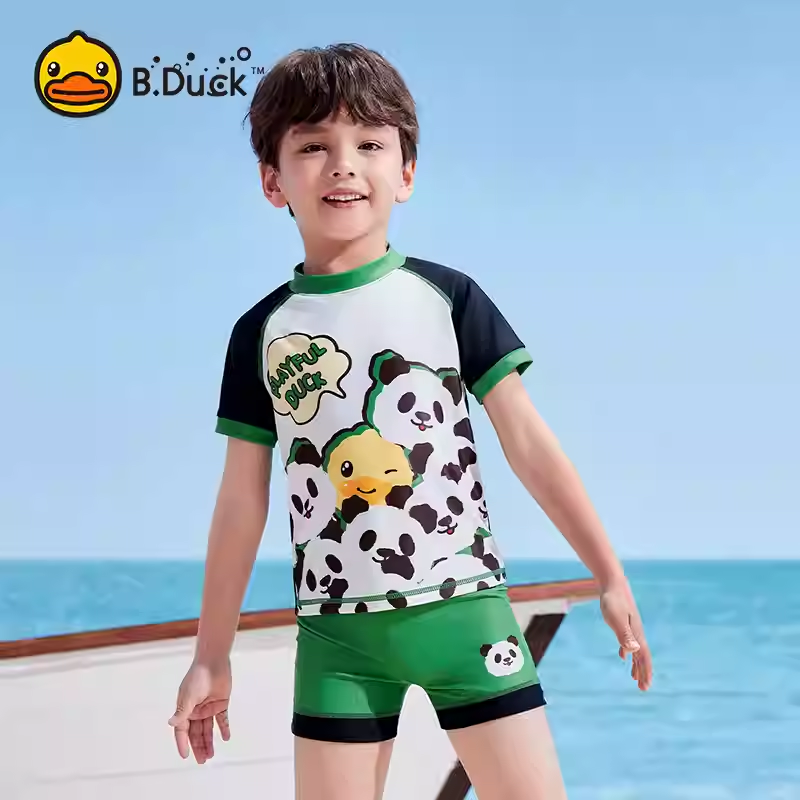 B.Duck儿童泳衣男童中小童新款分体防晒速干专业训练可爱泳裤套装