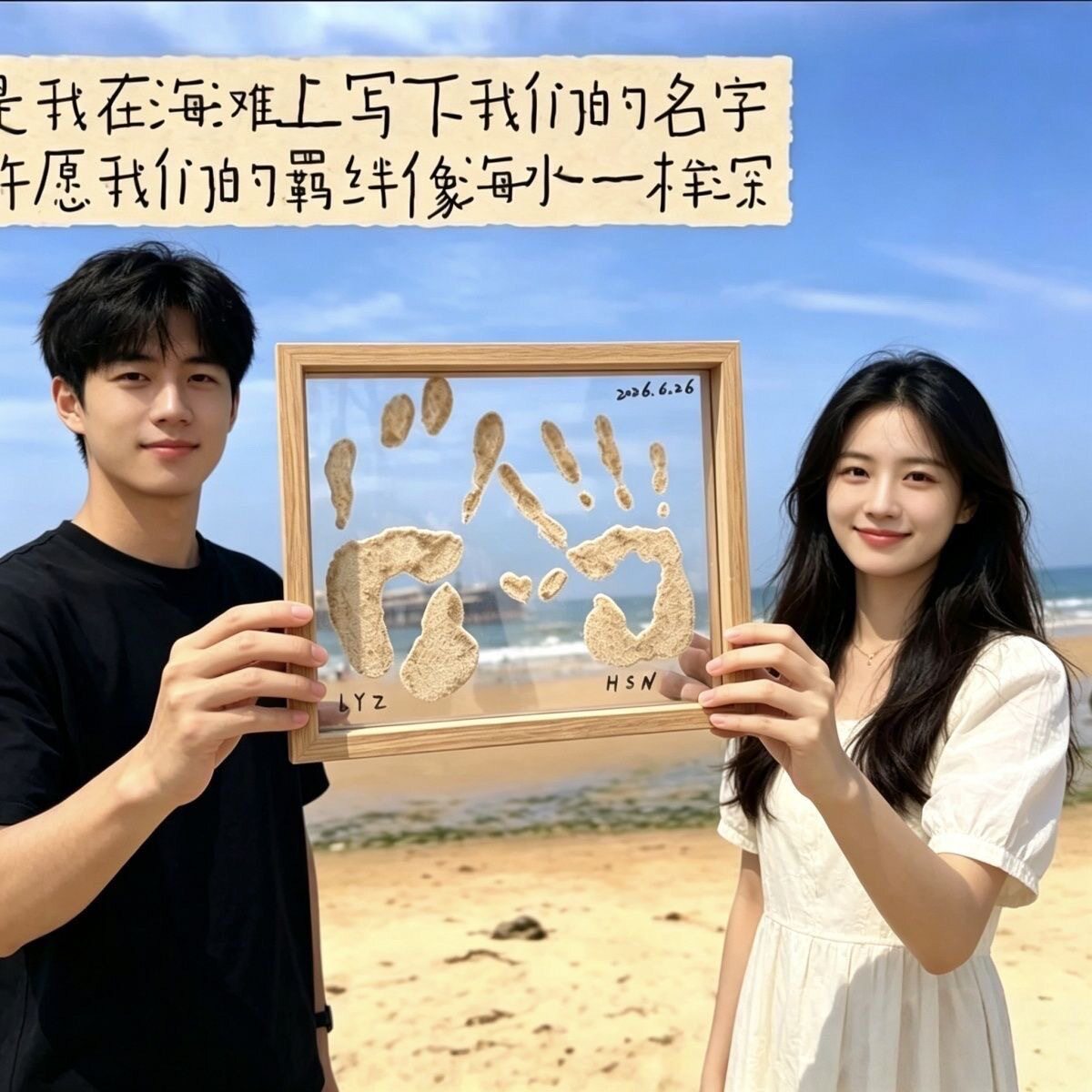 沙滩手印相框透明海滩手印画DIY